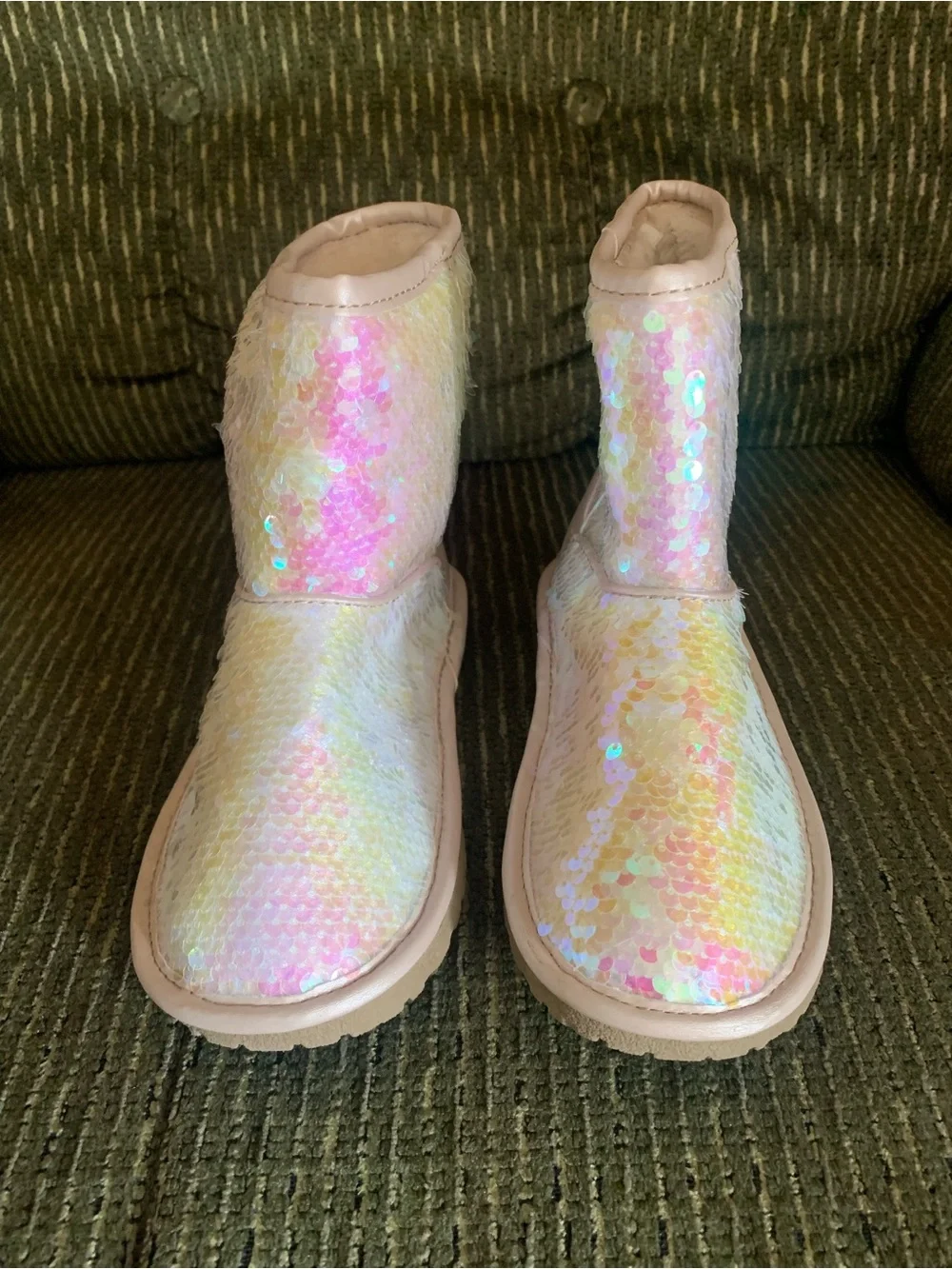 Place Kids Sequin Boots in Iridescent Pink and Cream